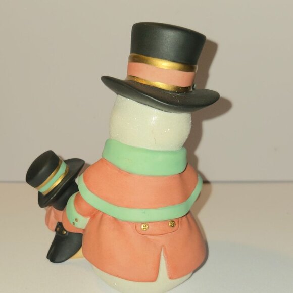 Snowman & Penguin Figurine With Wreath 5" Tall Hand-Painted 'All decked out' - Picture 3 of 7